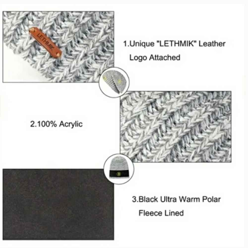 Lethmik Marled Gray Knit Men’s Slouchy Fleece Lined Beanie Hat - Picture 3 of 9